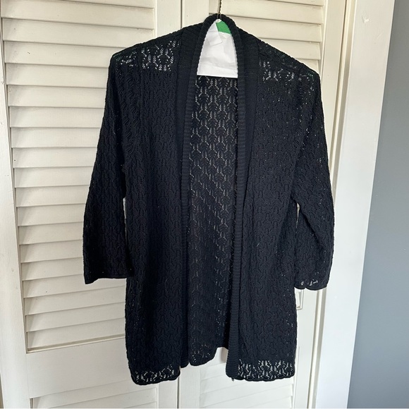 212 Collection Sweaters - 212 Collection Black Crochet Open-Front Cardigan